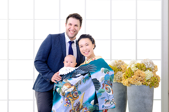 お宮参りの家族写真